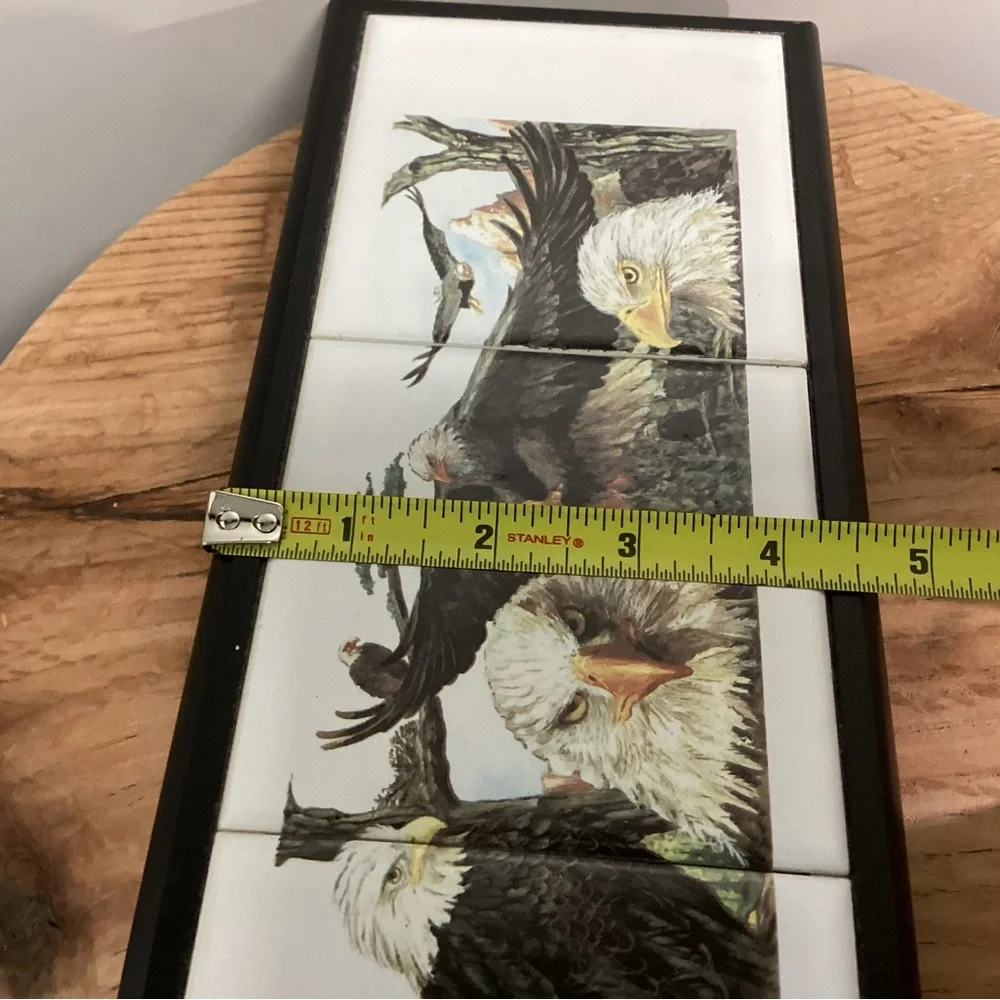 🔵 Vintage - Ceramic Tile & Wood Crafted Eagle Themed Trivet / Decor - Like New - Picture 9 of 11
